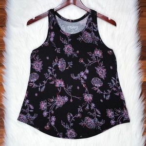 Mudd Women’s black floral stretchy knit racerback tank top Casual top Size S